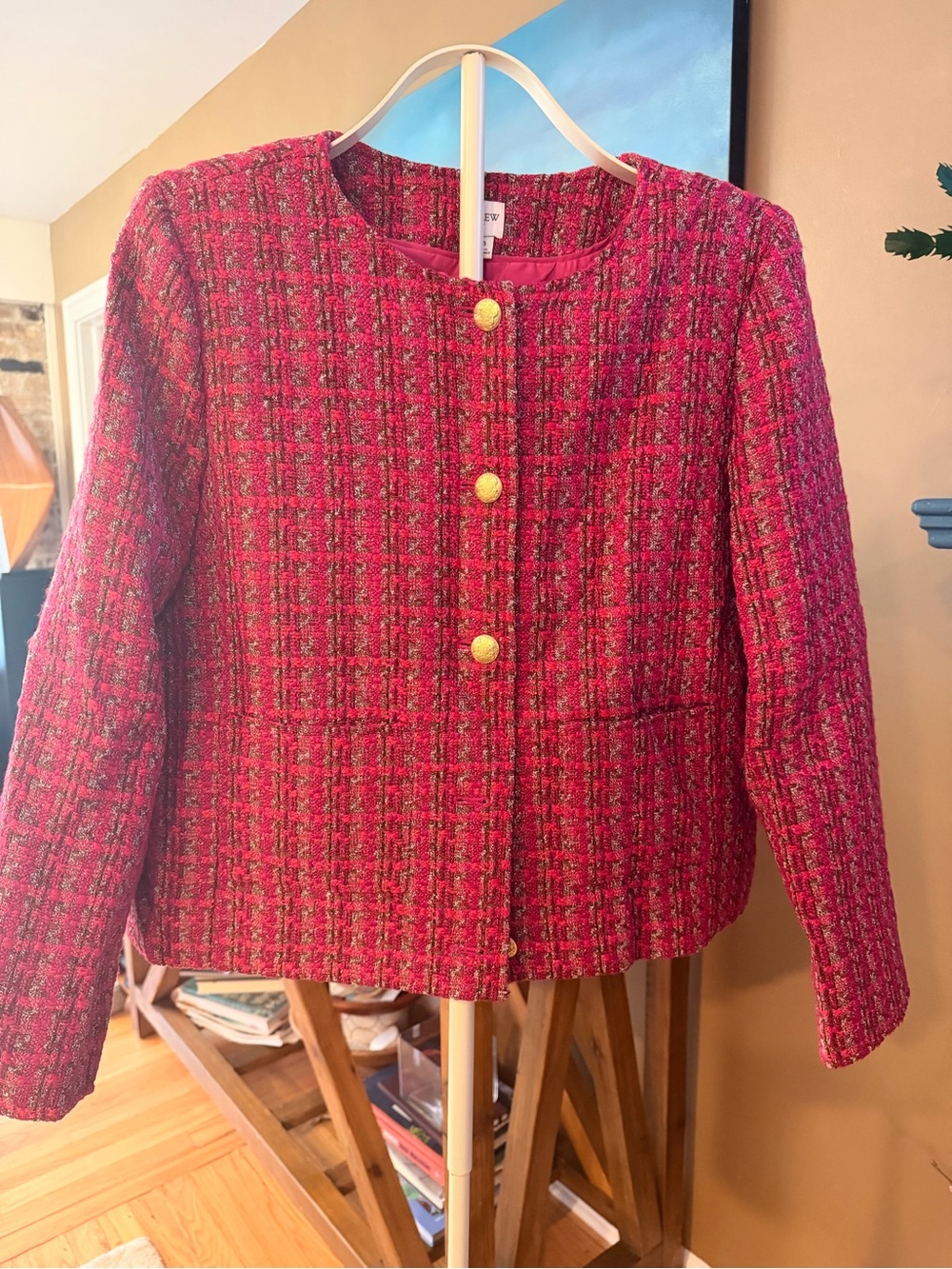J. Crew Pink Tweed Blazer with Gold Buttons NWOT